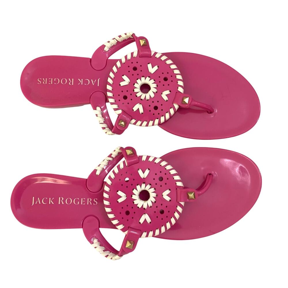 Jack Rogers NWOT Womens Georgica Jelly Sandals Size 9 Bright Pink & White Beachy - Picture 6 of 13